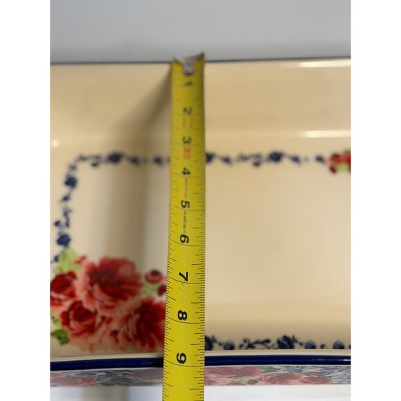 Pioneer Woman Rectangular Ceramic Baking Dish W/ Handles 13x9 Inches Rose Design - Picture 7 of 9